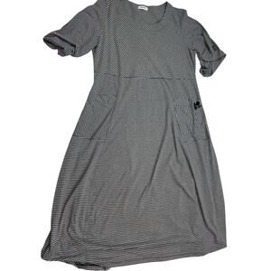 DARKWIN Designer Oversize A Line Dress Size L Gray Black Striped Artsy Lagenlook